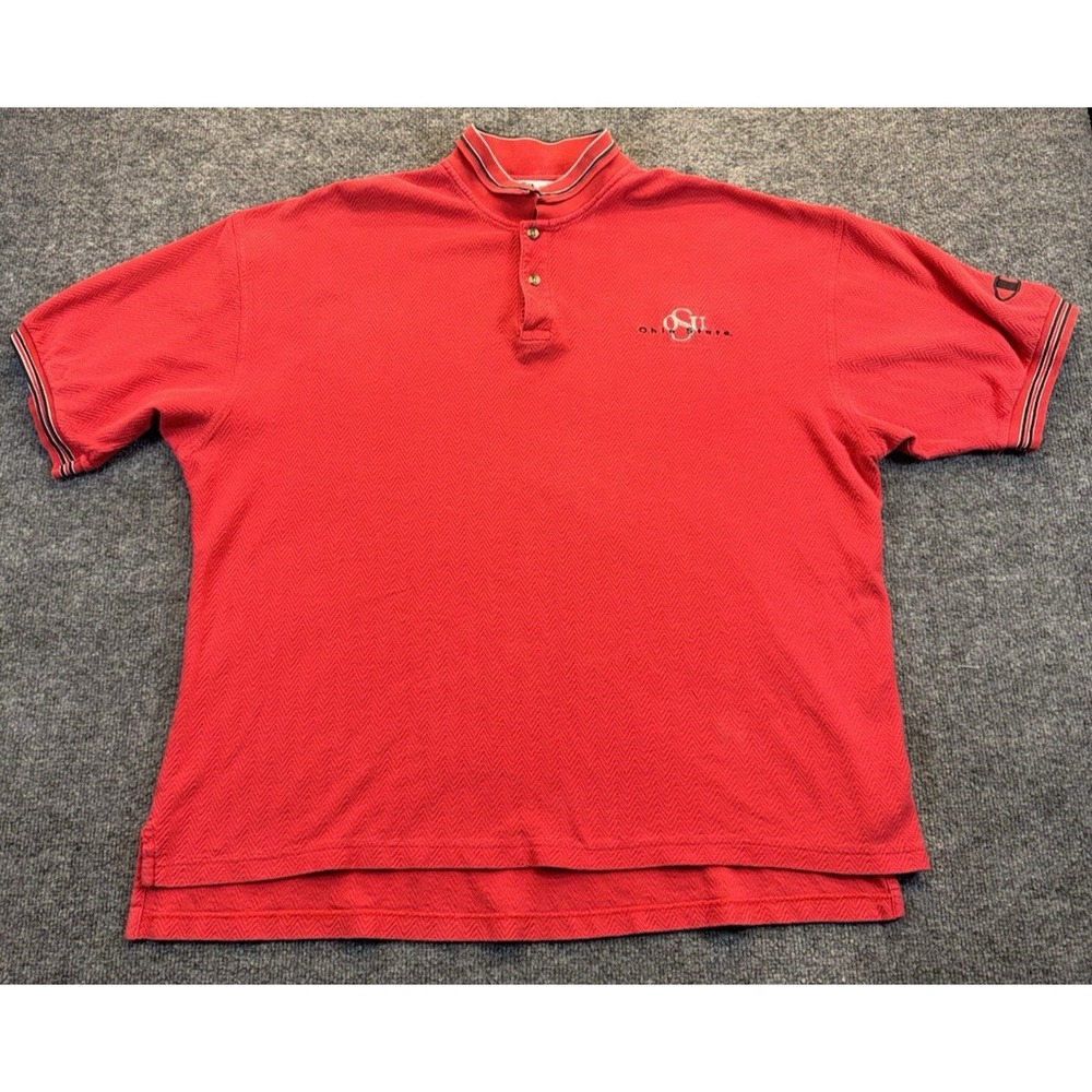 Vintage Champion Ohio State OSU Polo Shirt Red Men's XXL Cotton Short Sleeve